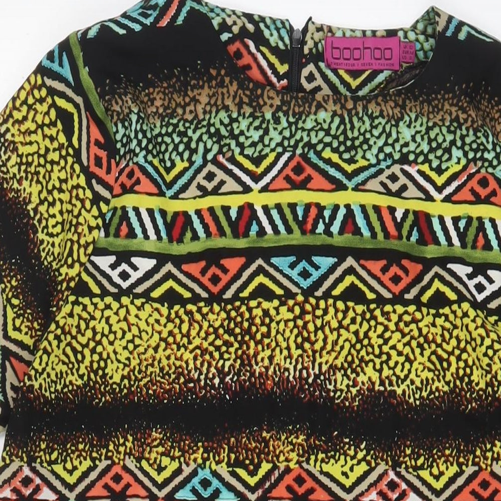 Boohoo Womens Multicoloured Geometric Polyester Sheath Size 12 Boat Neck Zip