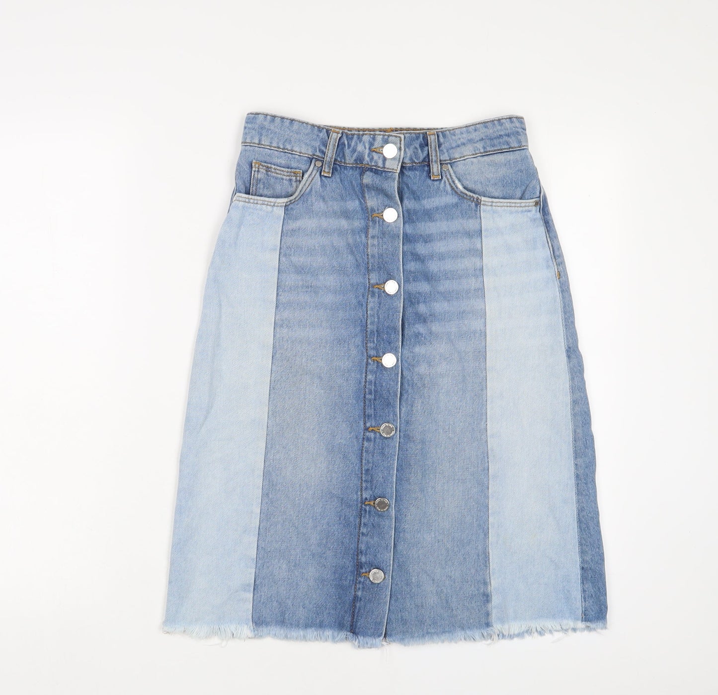 Mango Womens Blue Cotton A-Line Skirt Size XS Zip