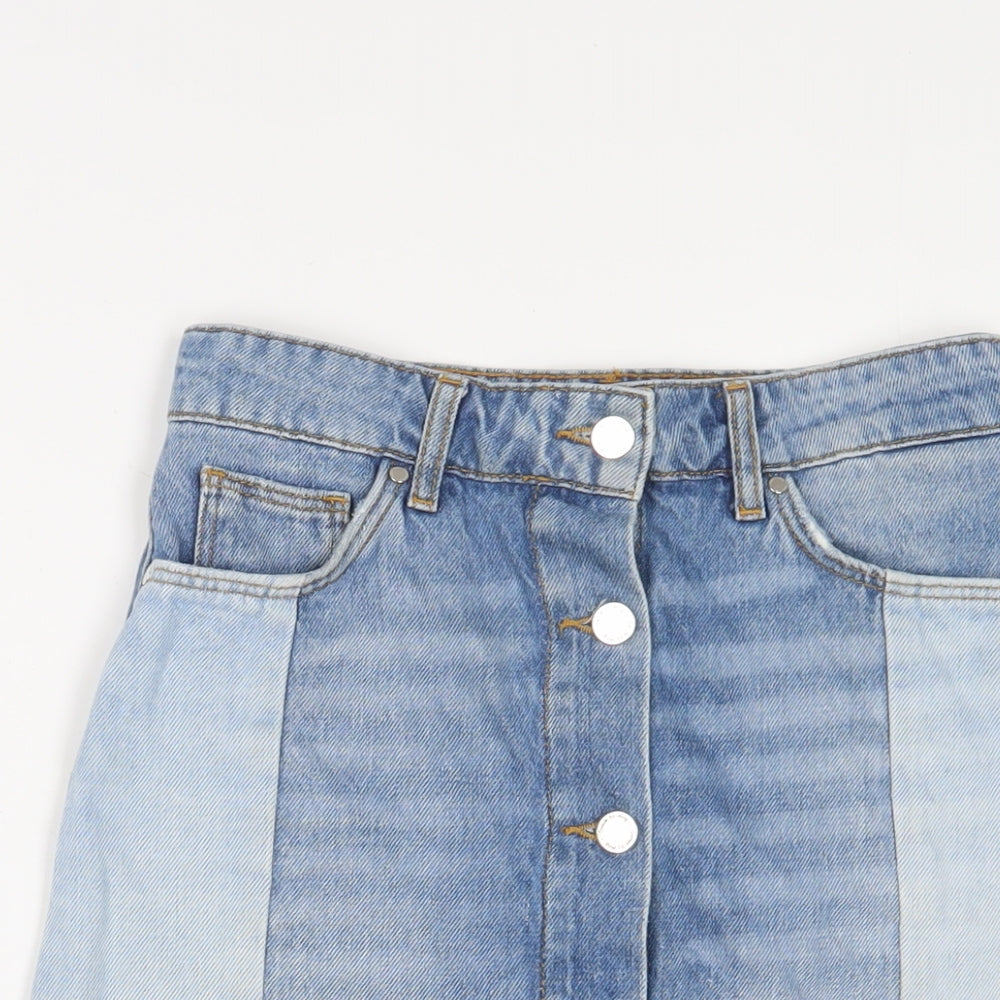 Mango Womens Blue Cotton A-Line Skirt Size XS Zip