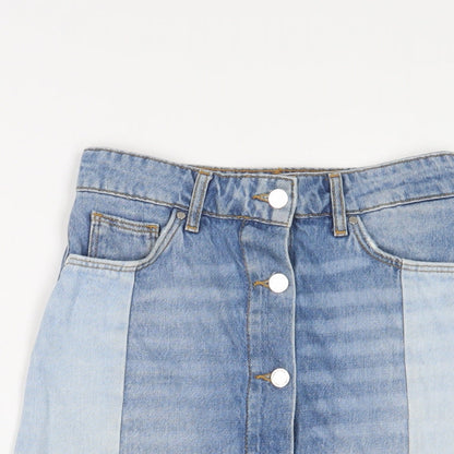 Mango Womens Blue Cotton A-Line Skirt Size XS Zip
