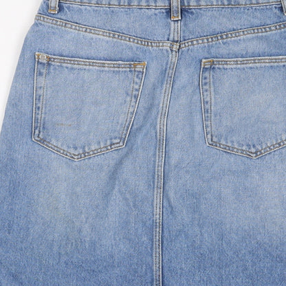 Mango Womens Blue Cotton A-Line Skirt Size XS Zip