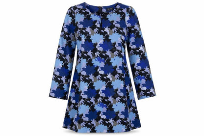 Yessica Womens Blue Geometric Polyester A-Line Size 10 Scoop Neck Button