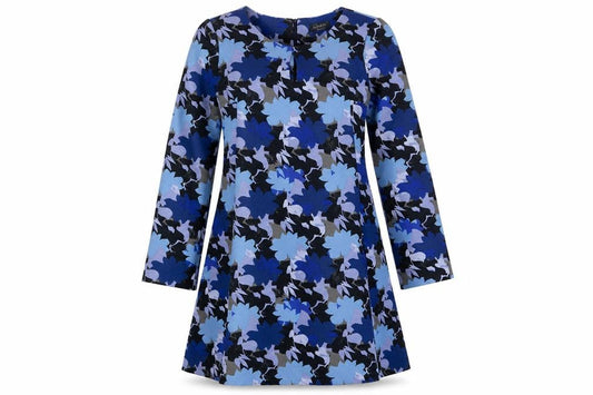 Yessica Womens Blue Geometric Polyester A-Line Size 10 Scoop Neck Button