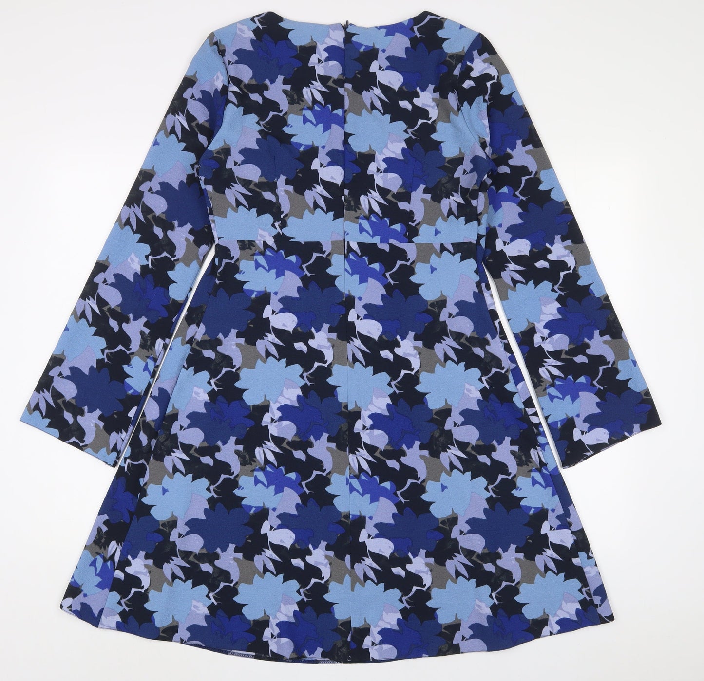 Yessica Womens Blue Geometric Polyester A-Line Size 10 Scoop Neck Button