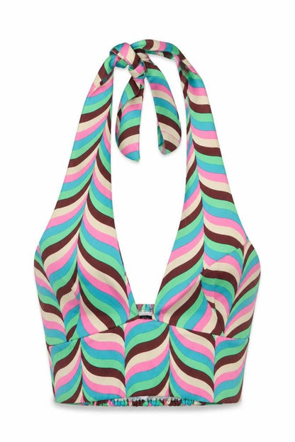 Zara Womens Multicoloured Geometric Polyester Cropped Tank Size S Halter