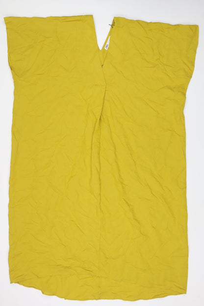 Zara Womens Yellow Viscose A-Line Size XL V-Neck Pullover