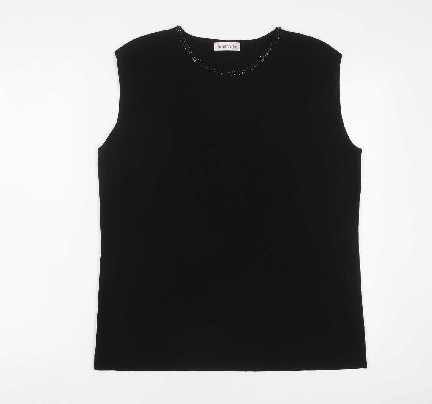 Bonmarché Womens Black Viscose Basic Tank Size L Crew Neck - Jewels