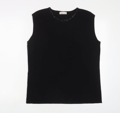 Bonmarché Womens Black Viscose Basic Tank Size L Crew Neck - Jewels