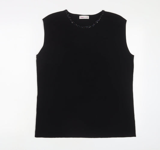 Bonmarché Womens Black Viscose Basic Tank Size L Crew Neck - Jewels