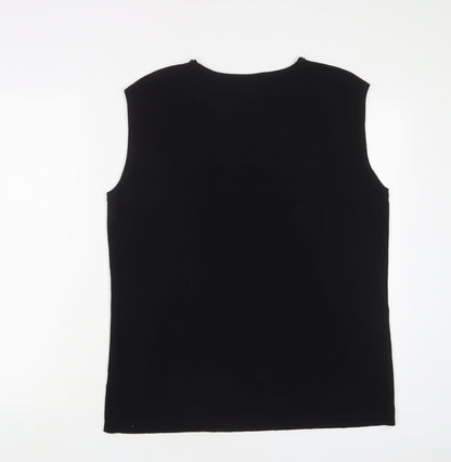 Bonmarché Womens Black Viscose Basic Tank Size L Crew Neck - Jewels