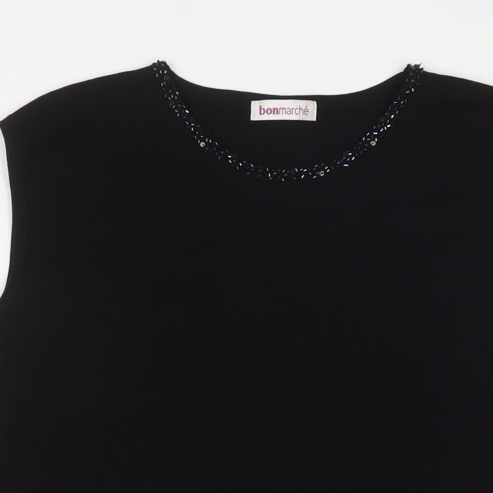 Bonmarché Womens Black Viscose Basic Tank Size L Crew Neck - Jewels