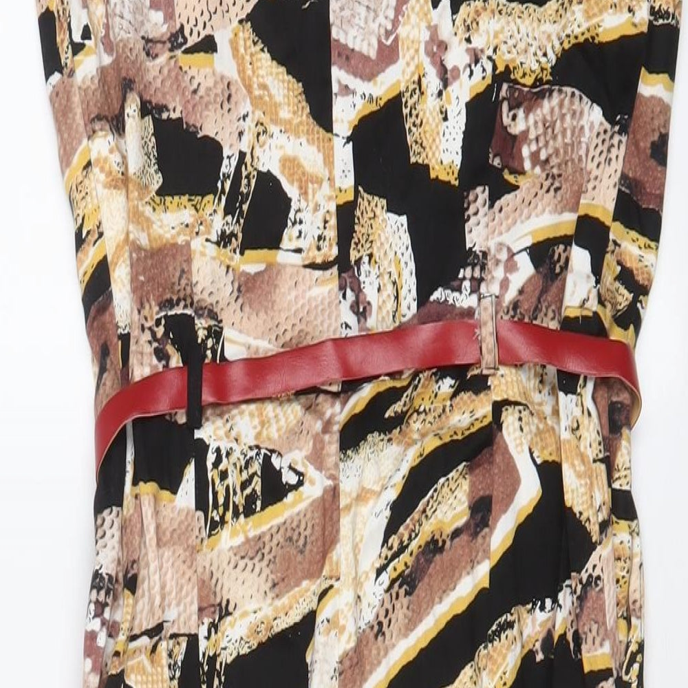 Izabel London Womens Multicoloured Geometric Polyester Sheath Size 8 Boat Neck Pullover - Belted
