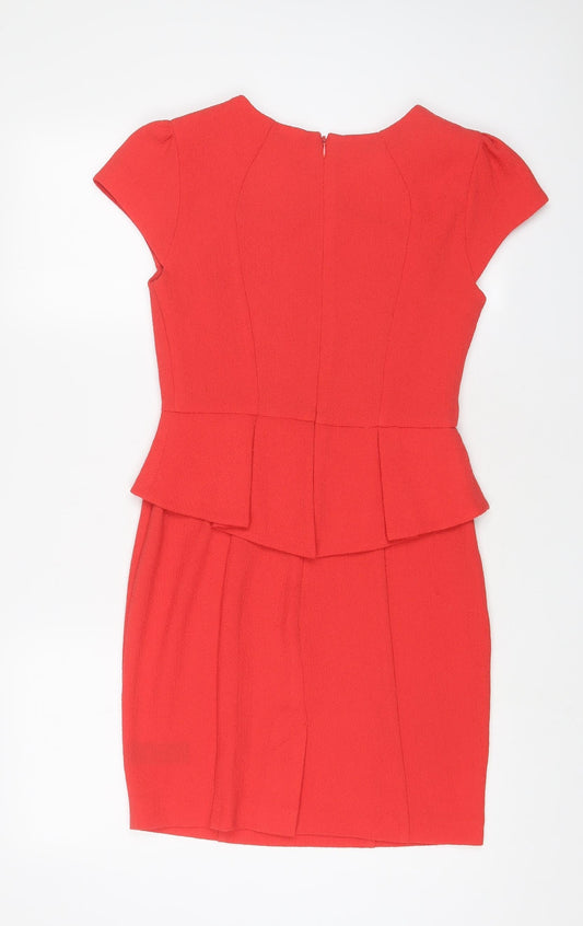 Miss Selfridge Womens Pink Polyester Sheath Size 10 Boat Neck Zip