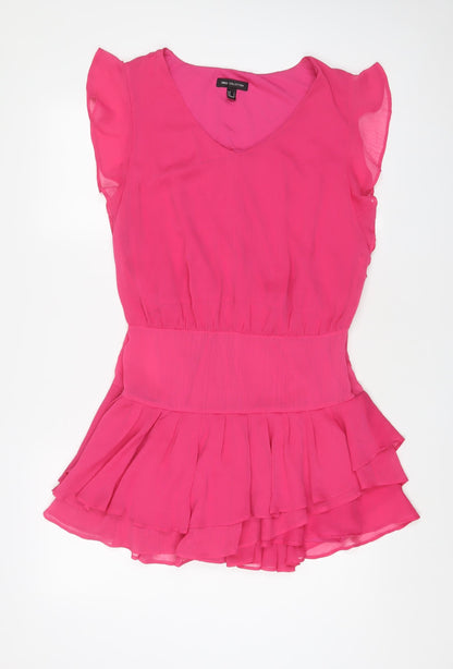 Mango Womens Pink Polyester A-Line Size L V-Neck Zip