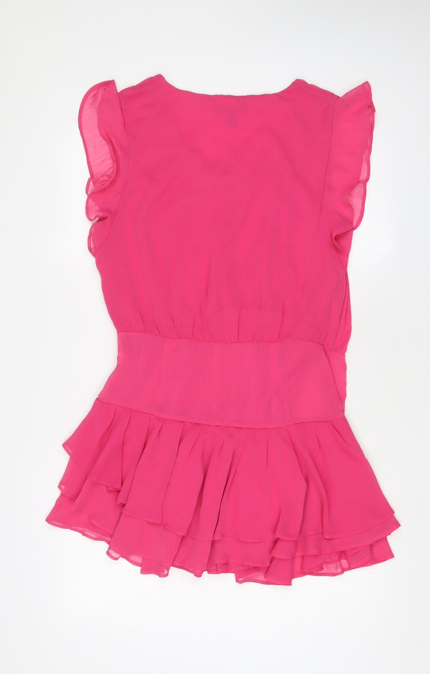 Mango Womens Pink Polyester A-Line Size L V-Neck Zip