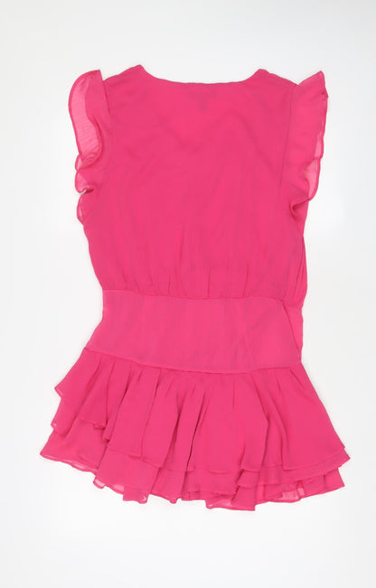 Mango Womens Pink Polyester A-Line Size L V-Neck Zip