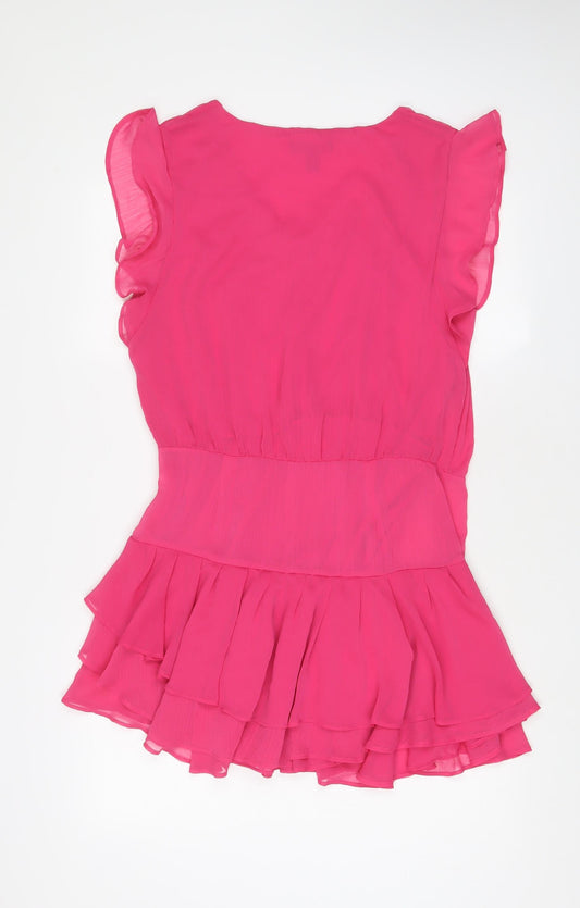Mango Womens Pink Polyester A-Line Size L V-Neck Zip