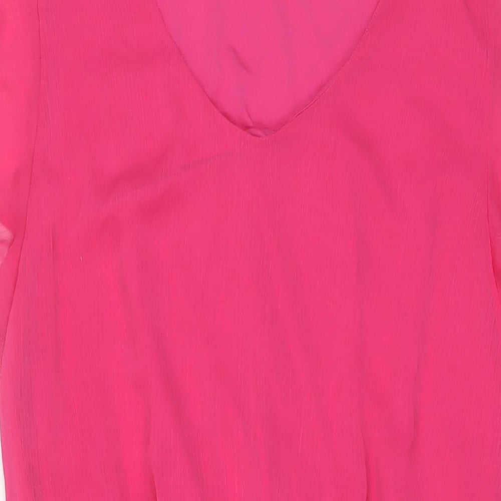 Mango Womens Pink Polyester A-Line Size L V-Neck Zip
