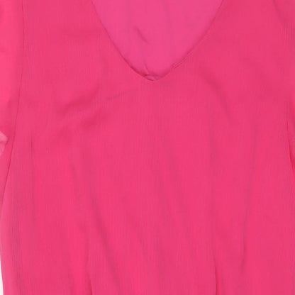 Mango Womens Pink Polyester A-Line Size L V-Neck Zip
