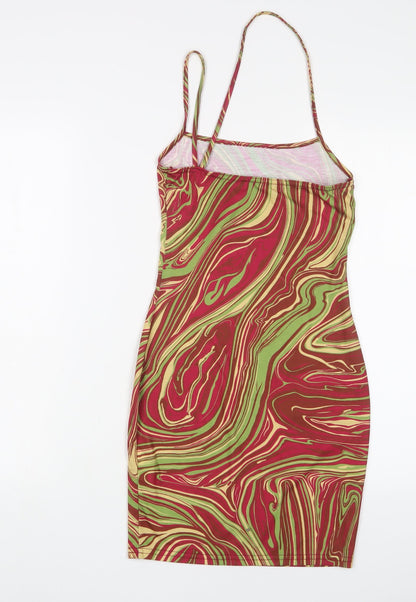 Missguided Womens Multicoloured Geometric Polyester Bodycon Size 8 Halter Pullover