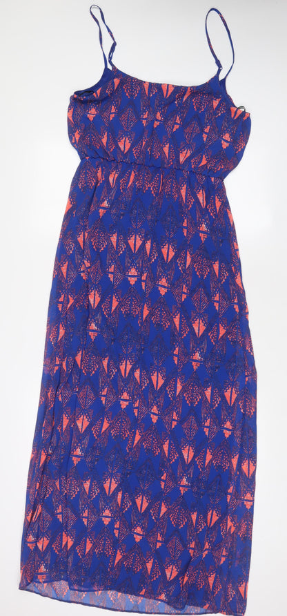 New Look Womens Blue Geometric Polyester A-Line Size 14 Square Neck Pullover