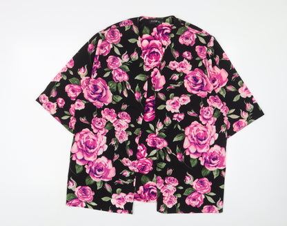 Club L Womens Pink Floral Polyester Kimono Blouse Size 12 V-Neck - Open