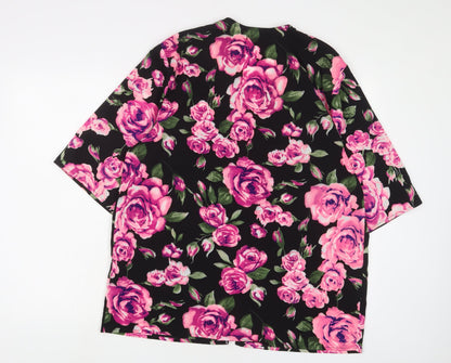 Club L Womens Pink Floral Polyester Kimono Blouse Size 12 V-Neck - Open