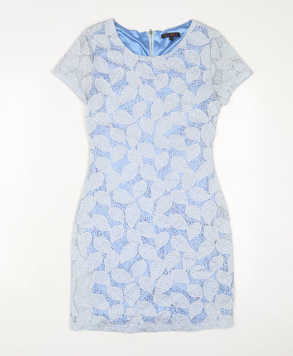 Tenki Womens Blue Polyester Bodycon Size 8 Crew Neck Zip
