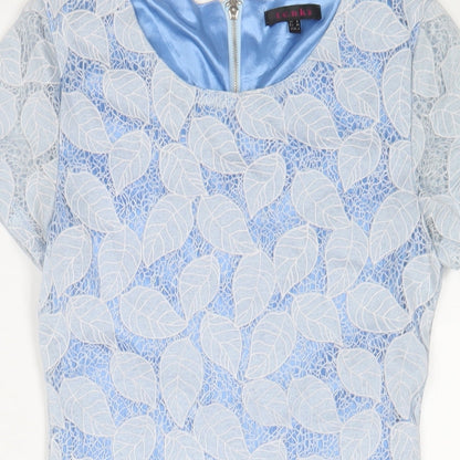 Tenki Womens Blue Polyester Bodycon Size 8 Crew Neck Zip