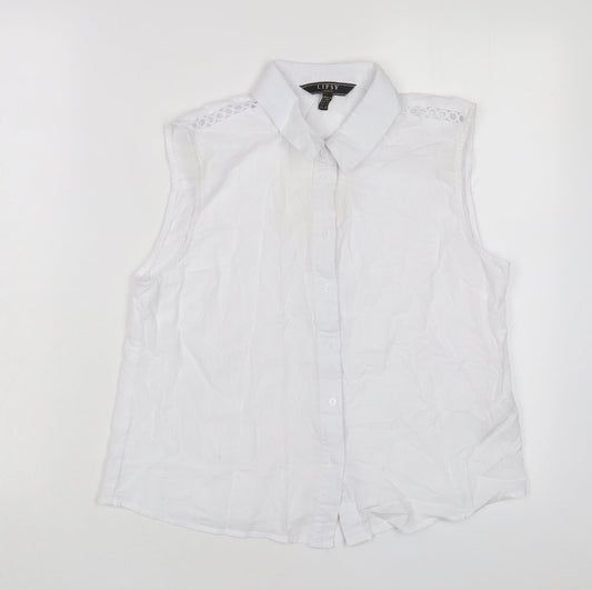 Womens UK Size 10 Lipsy White Basic Button-Up