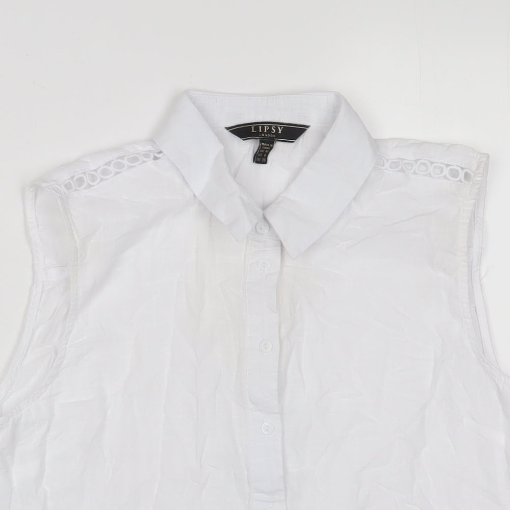 Womens UK Size 10 Lipsy White Basic Button-Up