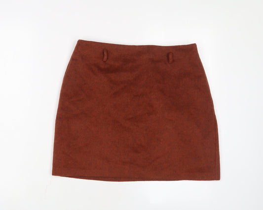 New Look Womens Brown Polyester A-Line Skirt Size 12 Zip