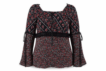 Essence Womens Red Floral Viscose Basic Blouse Size 16 V-Neck - Lace