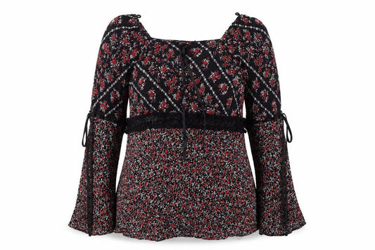 Essence Womens Red Floral Viscose Basic Blouse Size 16 V-Neck - Lace