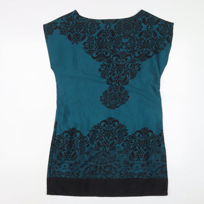 Dorothy Perkins Womens Blue Fair Isle Polyester A-Line Size 10 Boat Neck Pullover