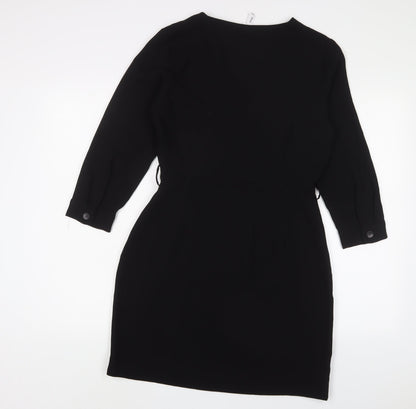 Mango Womens Black Polyester Sheath Size M V-Neck Zip