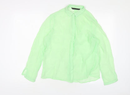 Womens UK Size M Zara Green Basic Button-Up