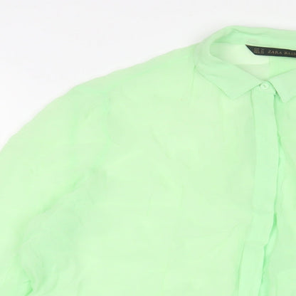 Womens UK Size M Zara Green Basic Button-Up