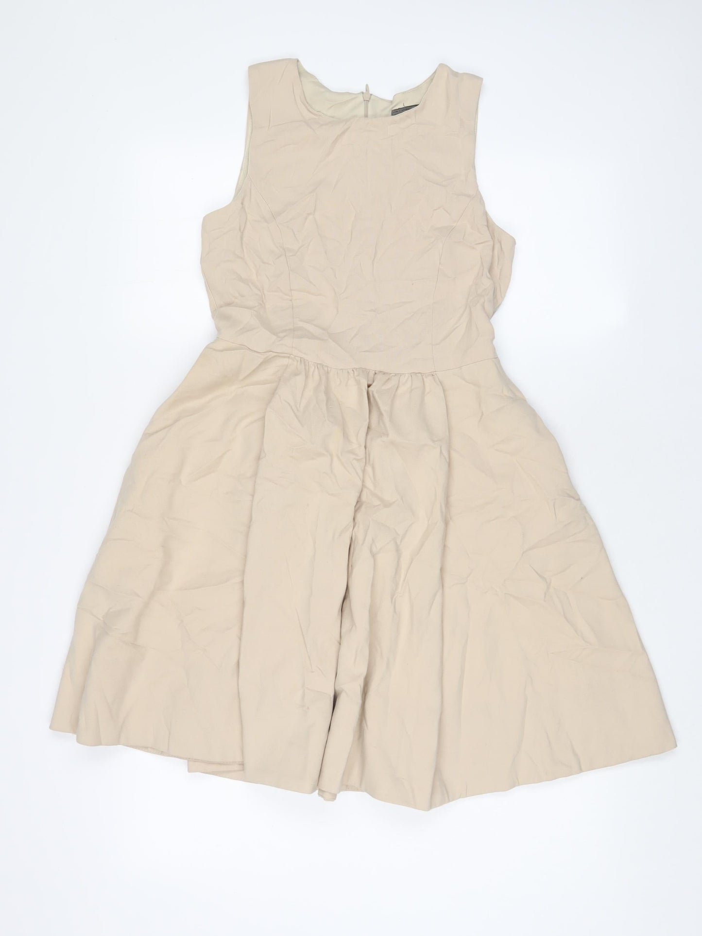 Zara Womens Beige Linen A-Line Size XS Crew Neck Zip
