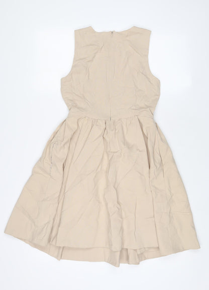 Zara Womens Beige Linen A-Line Size XS Crew Neck Zip