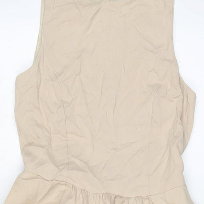 Zara Womens Beige Linen A-Line Size XS Crew Neck Zip