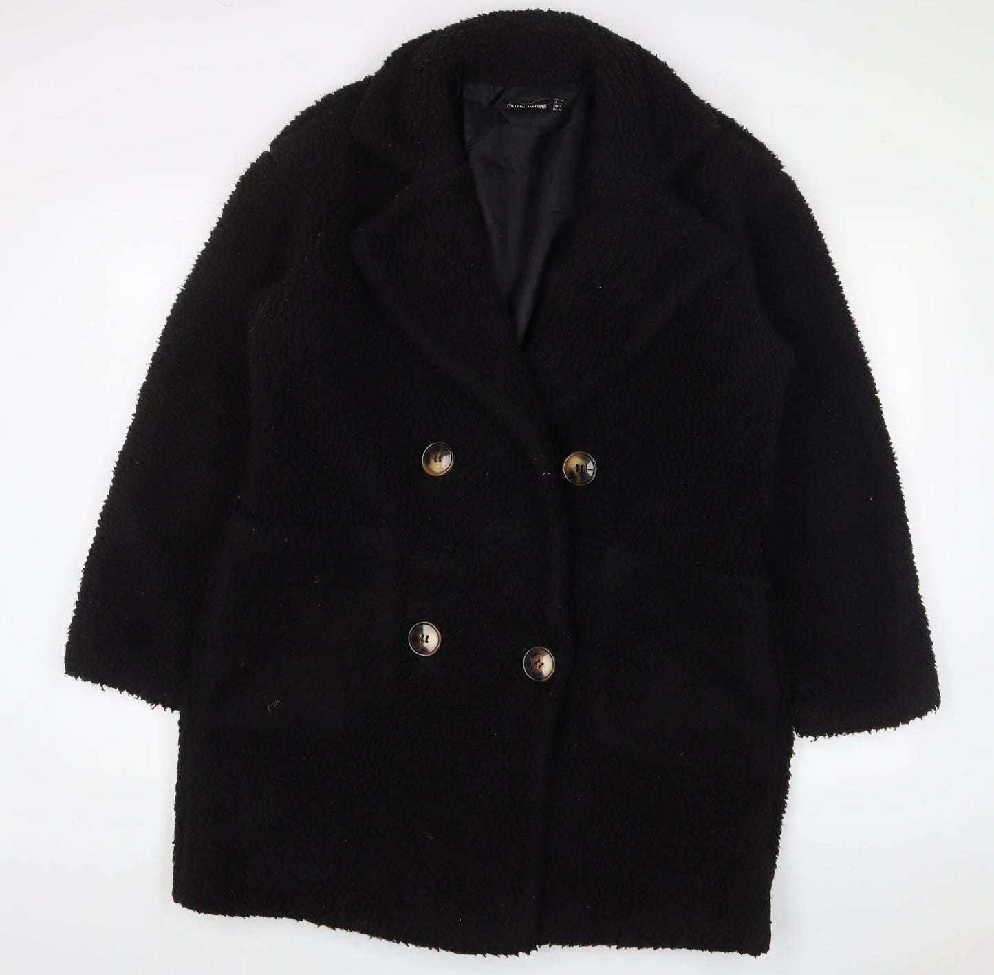 Womens UK Size 18 PRETTYLITTLETHING Black Overcoat