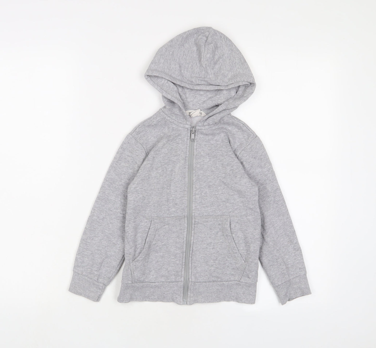 H&M Girls Grey Cotton Full Zip Hoodie Size 4-5 Years Zip