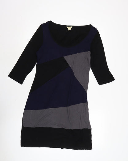 Monsoon Womens Multicoloured Colourblock Cotton Bodycon Size 14 Boat Neck