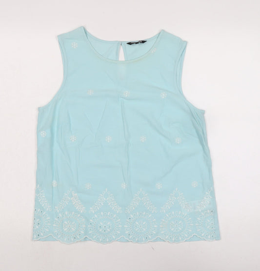 collection Womens Blue Cotton Basic Blouse Size 14 Crew Neck