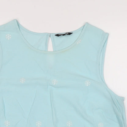 collection Womens Blue Cotton Basic Blouse Size 14 Crew Neck