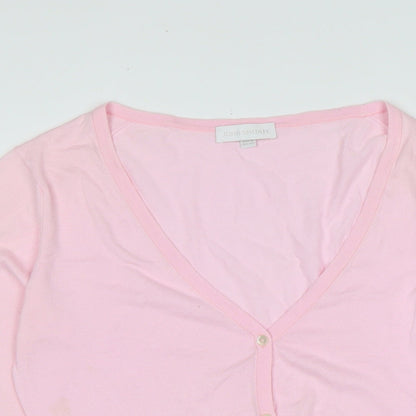 John Smedley Womens Pink V-Neck Cotton Cardigan Jumper Size M