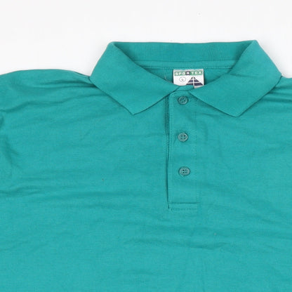 sportex Mens Green Cotton T-Shirt Size L Collared