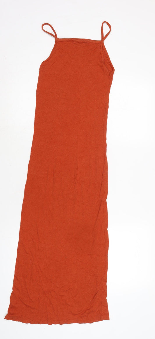 Topshop Womens Blue Cotton Bodycon Size 6 Square Neck