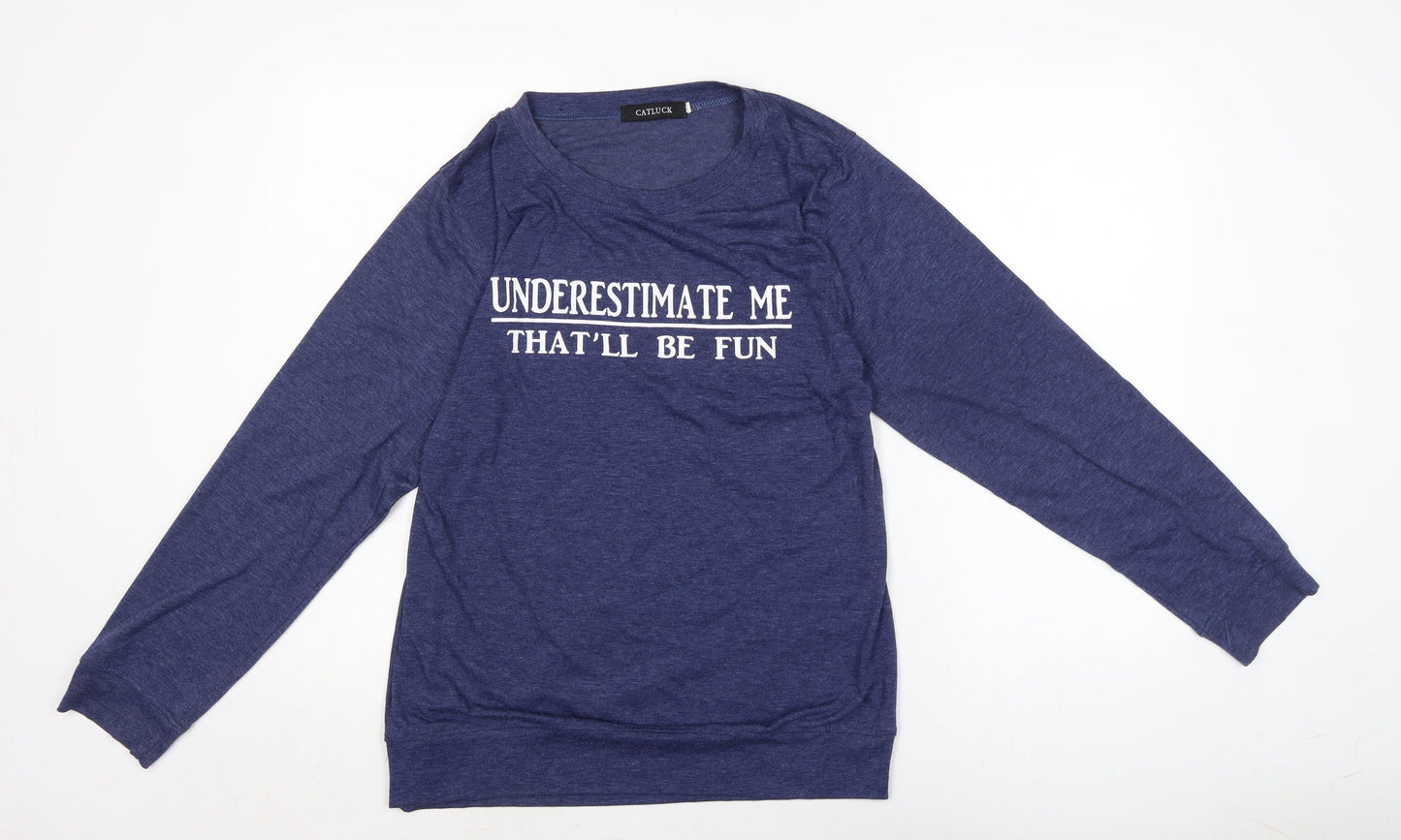 Catluck Womens Blue Cotton Jersey T-Shirt Size M Crew Neck